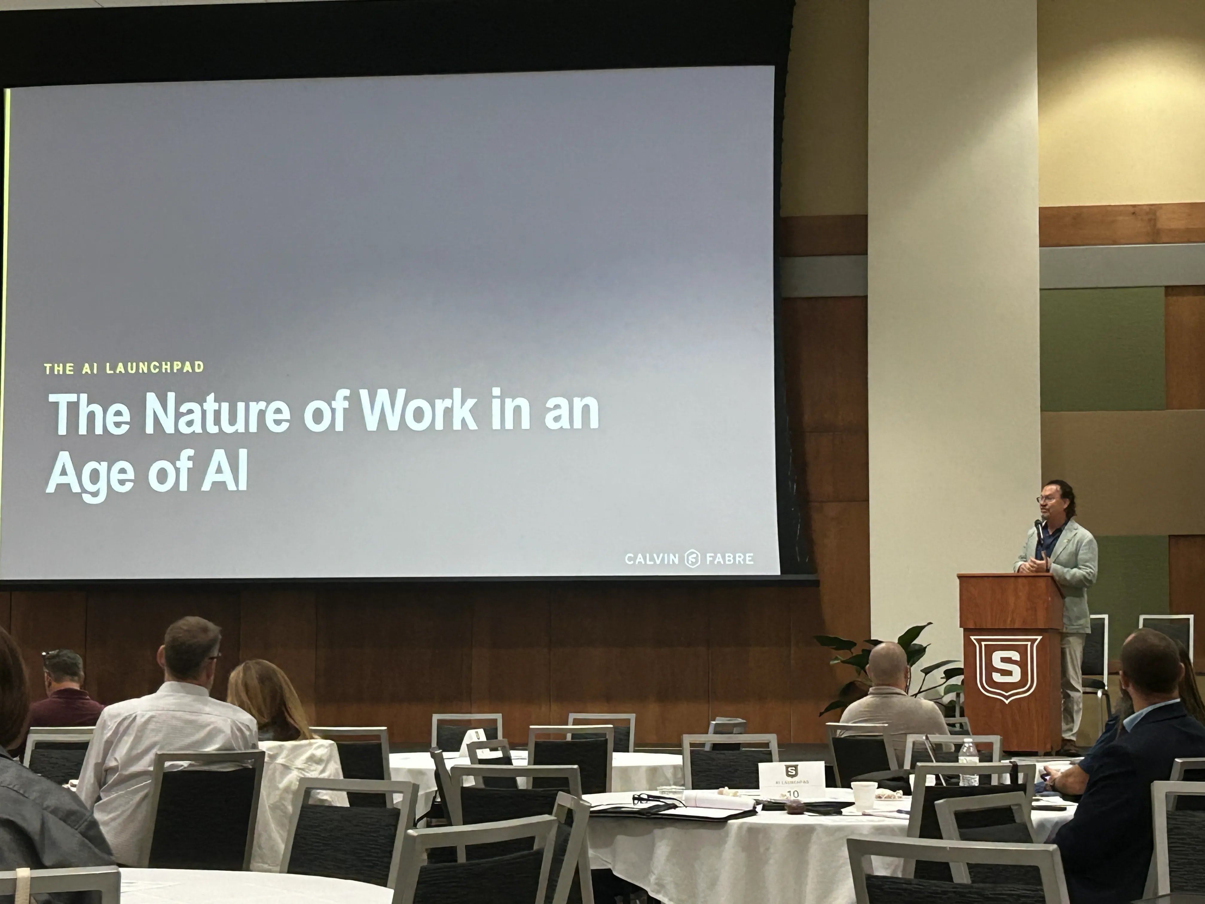 Calvin Fabre speaking at Southeastern Louisiana University on The Nature of Work in an Age of AI