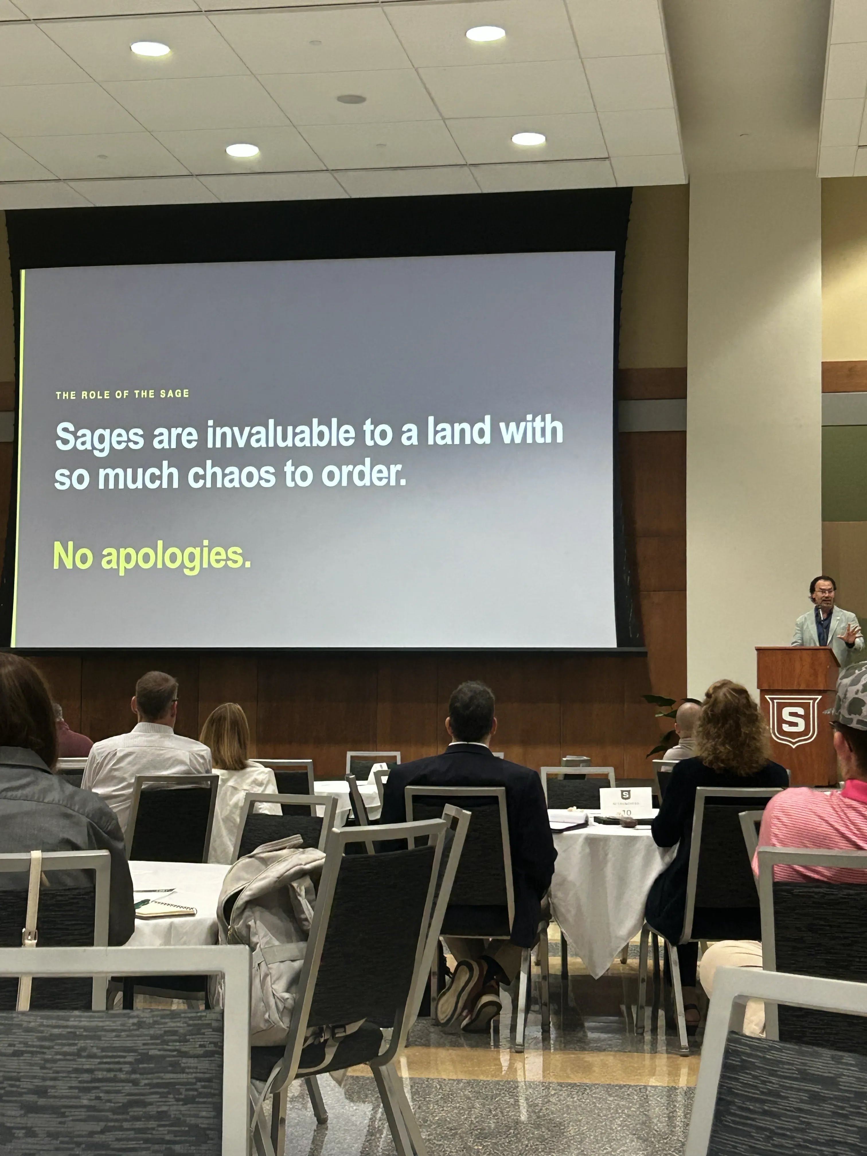Calvin Fabre speaking at Southeastern Louisiana University on The Role of the Sage